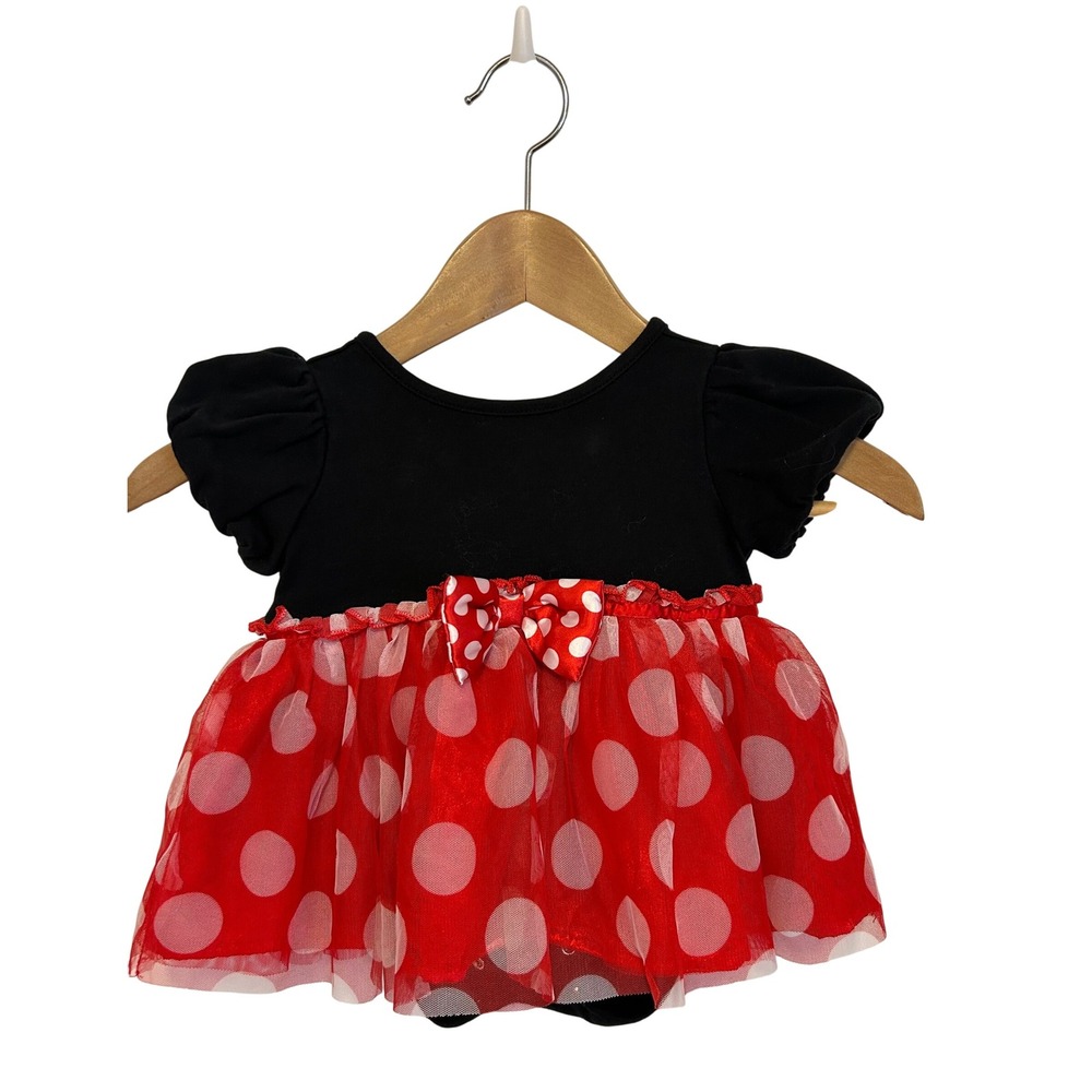 Girls Disney Baby Minnie Mouse Bodysuit Dress Size 12-18 Months Red Polka Dot